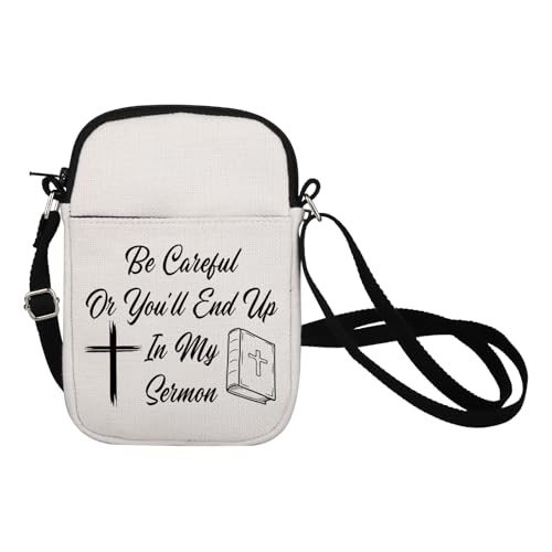 BNQL Pastor Crossbody Bag Pastor Gifts for Preachers Minister Gifts Be Careful Or You'll End Up In My Sermon Crossbody Purse