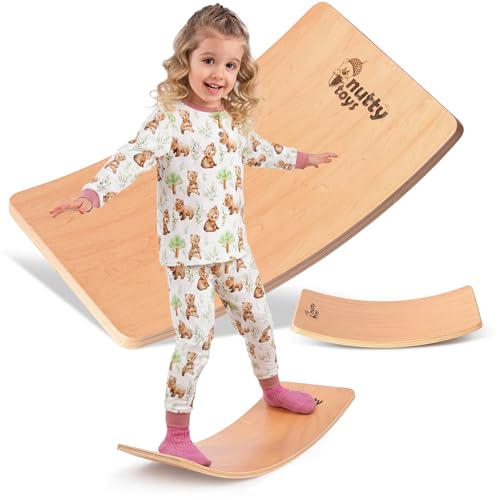 NUTTY TOYS Montessori Wooden Wobble Board for Kids & Adults - 100% Natural Wood Balance Board Toddler Balancing Toy Unique Boy & Girl Open Ended Toy Best Christmas Stocking Stuffer Gifts Idea 2026
