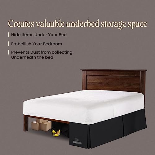 Sgi Bedding Magic Bed Skirt Olympic Queen Bedskirt 12" Inch Drop Easy Wrap Skirt No Mattress Lifter Hotel Like Microfiber Pleated Split Corners Luxurious Stylish Elegant Organized -Black #TOP2