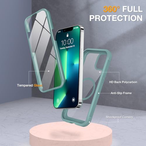 Image of Miracase for iPhone 13 Pro Case 6.1 inch,Full-Body Protection,Clear Bumper Case with Built-in 9H Tempered Glass Screen Protector,Military-Grade Drop Protection Outdoor Phone Case for iPhone 13 Pro,Teal