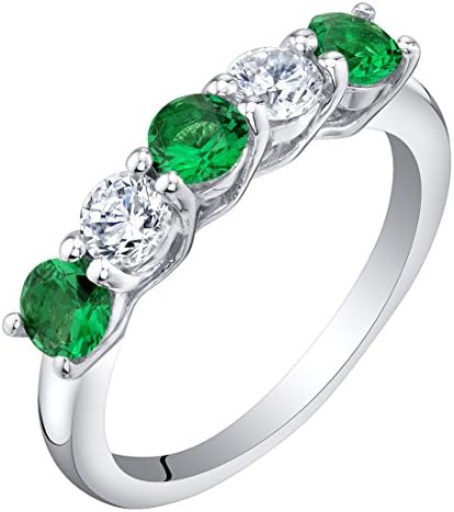 Peora Simulated Emerald Half Eternity Ring for Women 925 Sterling Silver, 0.50 Carat total, Dainty Trellis Band, 3.5mm, Size 8