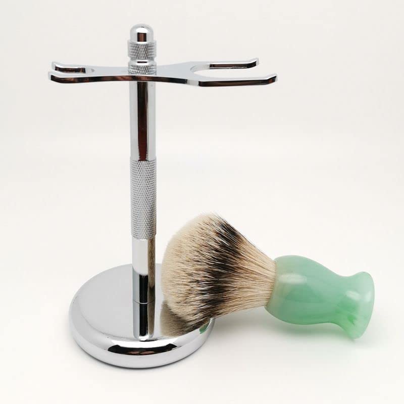 Soporte de maquinilla de afeitar práctico de acero inoxidable para hombre, soporte para cepillo de afeitar de pelo de tejón plateado masculino, juego de afeitado perfecto de moda