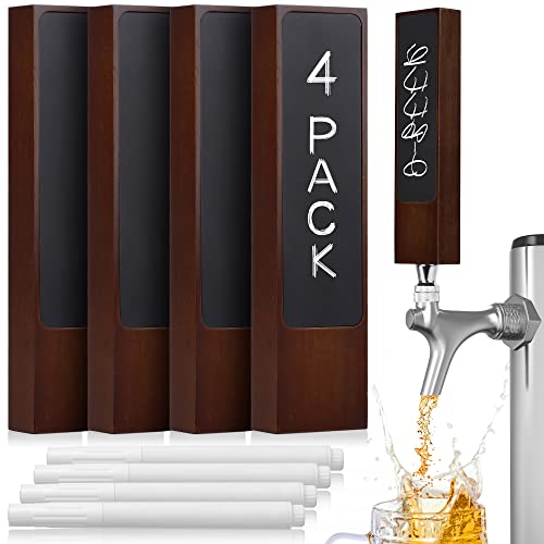 Chalkboard Beer Tap Handles - Wooden Walnut Beer Tap Handles With Chalkboard And White Marker - Keg Handles for Homebrew, Bars, Restaurant, Wedding and Beer Lover - Bar Tap Handles (Set of 4)