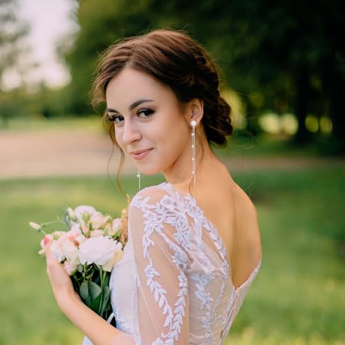 Pearl Earrings for Women 9 Pairs Silver Long Tassel Dangle Earrings Sparkling Crystal Leaf Pearl Drop Earrings Butterfly Chain Wedding Bridal Earrings Bridesmaid Prom Graduation Jewelry Set2