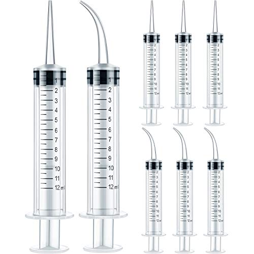12 ml Plastic Syringes Set, Dental Syringe with Curved Tip and Straight Tip, Disposable Irrigation Syringe Mouthwash Cleaner for Oral Care, Animal Feeding, with Measurement (8 Pieces)