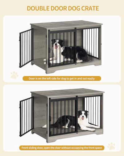 Hzuaneri Hundekäfig Möbel, 100cm hundebox für zuhause, Schiebetüren, Moderne hundebox Holz Indoor für kleine/mittlere/große Hunde, Hundekäfig für Zuhause, 100 x 60 x 68 cm, Hell Elfenbein DFC02305B