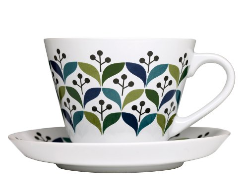 Sagaform Stoneware Retro Tea Cup with Saucer, 12-Ounce