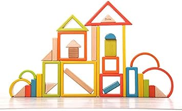 Wonderland Wooden Geometrical Building Blocks, 32 Piece Large Geometrical Rainbow Stacker, Stacking & Nesting Construction Toys, Preschool Colorful Learning Educational Toys