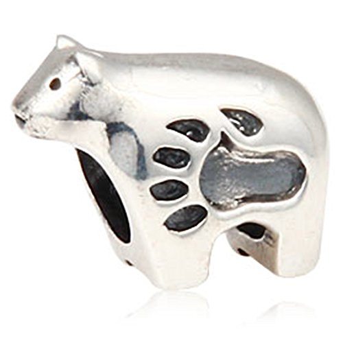 Polar Bear Charm with Paw Print 925 Sterling Silver Animal Bead for Bracelet