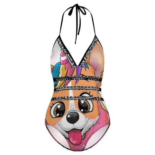 Bikini set licorne corgi une pièce imprimé graphique haute définition - 4