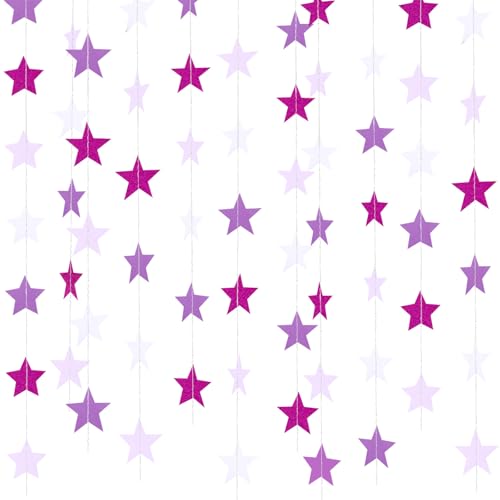 Image of Patelai Glitter Star Garland Banner 2026 Graduation Decor 130 Feet Star Hanging Banner Twinkle Backdrop for Party Birthday Classroom Wedding Supplies(Purple,White)