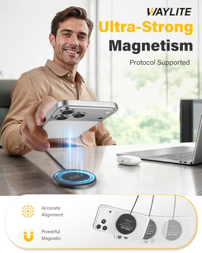 Image of 25W Wireless Charger for MagSafe, Magnetic Fast Charging Pad for iPhone 17 /16 /15 /14 /13 /12 Series & AirPods, Strong Magnet, Portable Wireless Charger for Travel Home Office (Black, 2Pack(6FT))