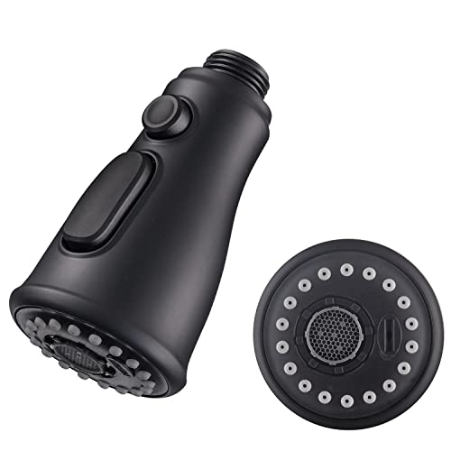 DEOKXZ Kitchen Sink Pull Down Faucet Spout Replacement Black, 3 Function (Flow/Spray/Water Blade) Sprayer Nozzle with Check Valve, G1/2 Connector Only, ABS Plastic Material