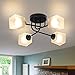 Produktbild CBJKTX Deckenlampe Glas und Metall Deckenleuchte Vintage E27 4 Flammig Wohnzimmerlampe Weiß Kronleuchter Deckenleuchte Schlafzimmerlampe Esstischlampe Flurlampe Beleuchtung Innen(ohne Leuchtmittel)