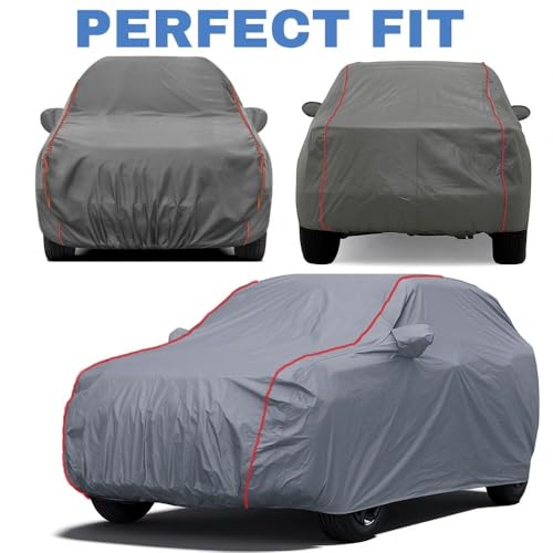 Image of GROOFOO Premium Waterproof Car Cover Compatible with Toyota Glanza, Triple Layer Protection, UV, Dust and Rain Resistant, Customized Fit with Mirror Pockets, Heavy Duty and Long Lasting (Grey Red)
