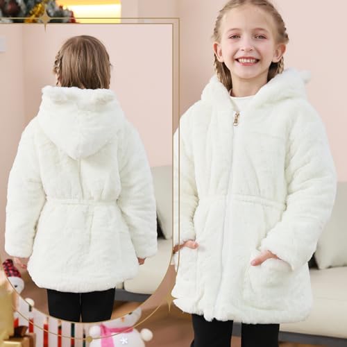 Image of UVIPC Toddler Girls Winter Coat Fleece Jacket Overcoat Kids Faux Fur Hooded Outwear Clothes Warm Thicken 1-8 Years