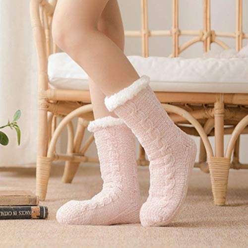 zenglingliang Casual Socks 2 Pairs Warm Winter Soft Slipper Socks Cozy Sleep Bed Socks for Xmas Gift?Thick Knit Heavy Fleece Lined Fluffy Crew Socks Comfortable Socks (Color : B)