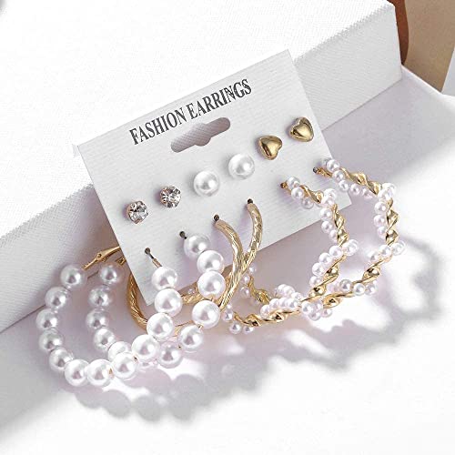 Image of ANNACREATIONS Stylish combo of pearl stud hoop earrings set for Women Girls