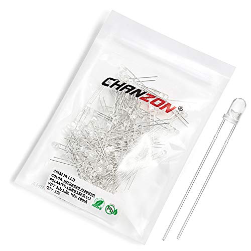 CHANZON 100 pcs 3mm Rayon Infrarouge IR 940nm Émetteur LED Lumières Diode (Lentille Ronde Transparente Transparente DC 1.2V-1.5V 20mA) Composants...