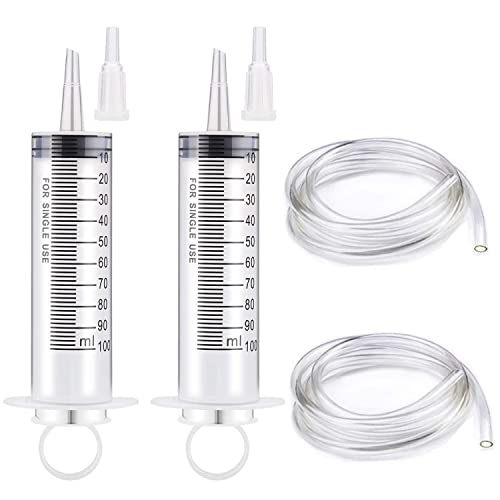 Gebildet 2PCS Jeringas de 100ml, Jeringa de Plástico Grande, Jeringa de Jardín, Herramientas de Jeringa de Medición con Mangueras de Plástico de 100cm para Laboratorios Científicos, Riego, Relleno