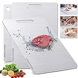 Schneidebrett Edelstahl 3er Set (SUS316), Antibakterielles Titan Schneidebrett Set, Spülmaschinenfest & Schimmelfrei – Doppelseitiges Cutting Board für Fleisch, Obst & Teig – Nie wieder Mikroplastik