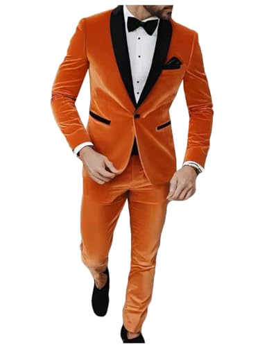 Men Velvet Suit 2 Pieces Blazer Slim Fit Set Shawl Lapel Jacket Pants for Wedding Prom Dinner Party Suits Tuxedo Velour