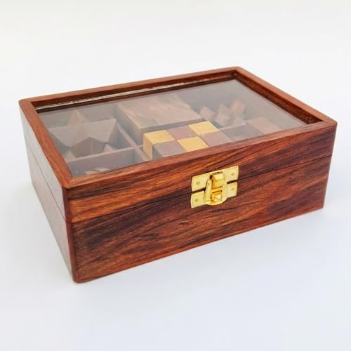 Image of 6-in-1 Wooden 3D Puzzle Game Set for Adults & Teens Brain Teaser IQ Puzzle Collection Educational Learning Toy Logic Strategy & Family Board Games Gift