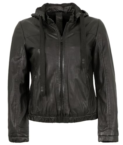 Gipsy - Damen Lederjacke Lammnappa Blouson Kapuze schwarz Größe XS