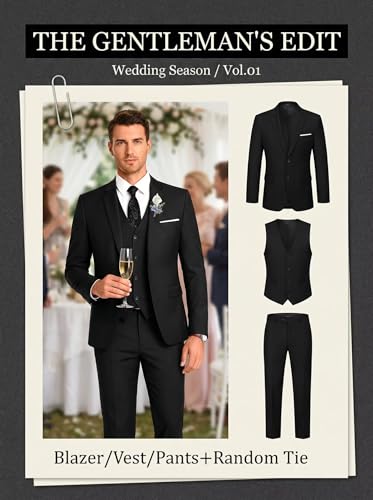 Image of Men's Suit 3 Pieces Slim Fit Wedding Suit for Men Formal Prom Tux with Tie