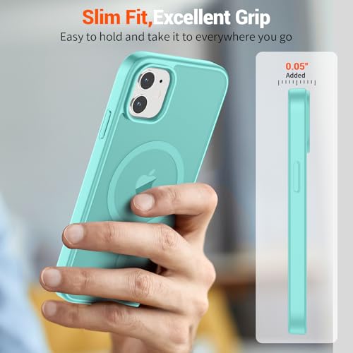 Image of SUPFINE Magnetic for iPhone 12 Mini Case & iPhone 13 Mini Case (Compatible with MagSafe) (Military Grade Drop Protection) Translucent Matte Shockproof Phone Cover,Blue Green