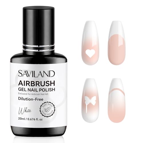 SAVILAND Airbrush Gel Nail Polish Dilution-free: Hema-Free 20 ml No Clogging White Airbrush Nail