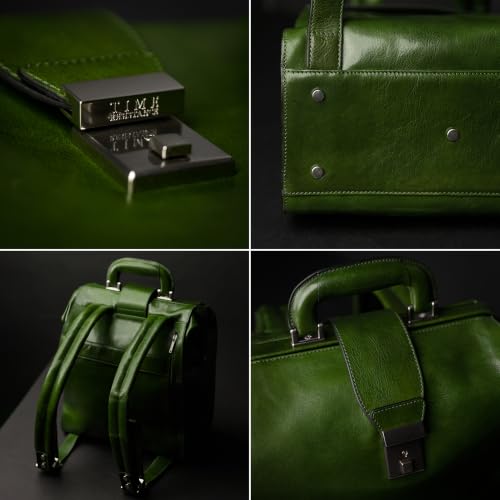 Image of Time Resistance Leather Backpack for Men and Women - Business Rucksack Laptop Bag (Green)