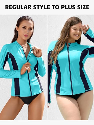 Attraco ATTRX2559 Womens Rash Guard Long Sleeve Sun Protection Swim Shirts Swim Top Aqua L thumb #4
