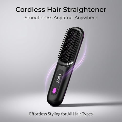 TxTmochi Cordless Hair Straightener Brush, Negative Ion Anti-Frizz Styling Tool, 20s Fast Heating with MCH Ceramic Tech, Anti-Scald Comb, 3 Temp Settings, Rechargeable, for All Hair Types - Image 2