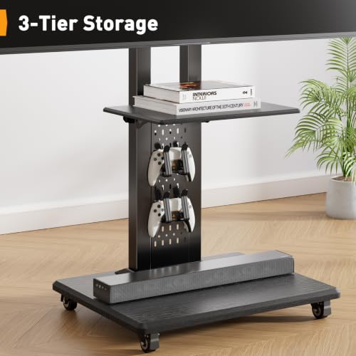 Image of Perlegear Rolling TV Stand for 32 inch-86 inch TVs up to 132 lbs, Outdoor TV Stand with Pegboard Storage & Quiet Wheels, Swivel & Height Adjustable Mobile TV Cart with Wood Shelf, Max VESA 600x400mm, PGTVC34B