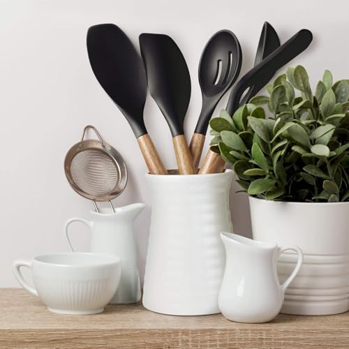Image of Silicone Spatula Set, Spatula Set with Wooden Handle for Cooking and Mixing, for Non Stick Pan, Kitchen Tools Set of (5, Black)