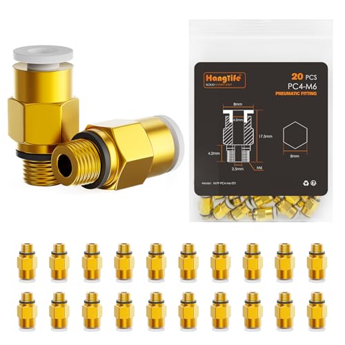 HANGLIFE PC4-M6 PTFE-Schlauchverbinder, Push-to-Connect Schnellanschlüsse, 1,75 mm Filament Pneumatische Kupplung, Push-Fit Adapter – Zubehör für 3D-Drucker, Ideal für Pneumatische Systeme(20er-Pack)