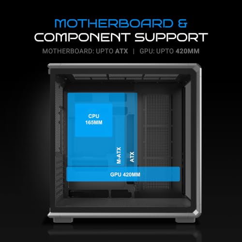 Image of Ant Esports Crystal X8 Frame Gaming Cabinet | ATX Mid Tower | Dual Chamber Panoramic Tempered Glass | 8X 120mm Pre-Installed ARGB Fans (Mono Fan Frame) | Reverse Blade Intake | BTF Support | Black