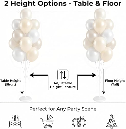 Image of Balloon Column Stand Kit,2 Sets of Assorted Rainbow Balloon Tower Pillar with 10inch Bright Color baloon Reusable Design for Grirls Party,Birthday, Wedding,Baby Shower (Pearl Ivory White)
