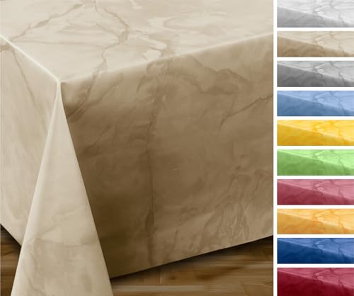 Wachstuchtischdecke abwischbar, OVAL RUND ECKIG, fleckenabweisende Gartentischdecke Marmorstein, zuschneidbare Wachstuch Tischdecke (Eckig 140x100 cm, Beige)