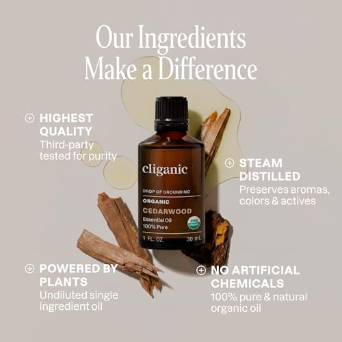 Image of Cliganic Organic Cedarwood Essential Oil - 100% Pure Natural Undiluted, for Aromatherapy Diffuser | Non-GMO Verified