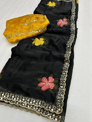 Image of Star Georgette Saree with Sequin Embroidery Work and Embroidered Blouse (Star-104)
