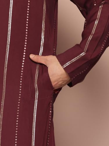 Image of See Designs Men's Long Sleeve Side Slit Chanderi Silk Sequins Mandarin Collar Kurta