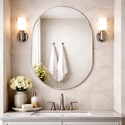 Image of Rousrie Frameless Wall Mirror for Bathroom, Glass, Modern, Clear, Rectangle, 60 x 45 Centimeters, Wall Mount (1, Capsule)