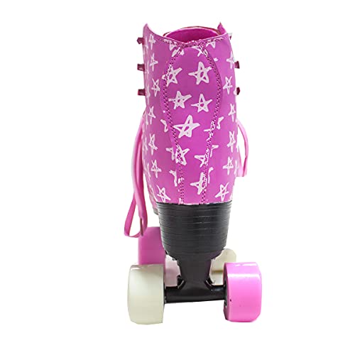 Patins Roller 4 Rodas Meninas Estrelas Cadarço Freio 50kg Rosa (37)