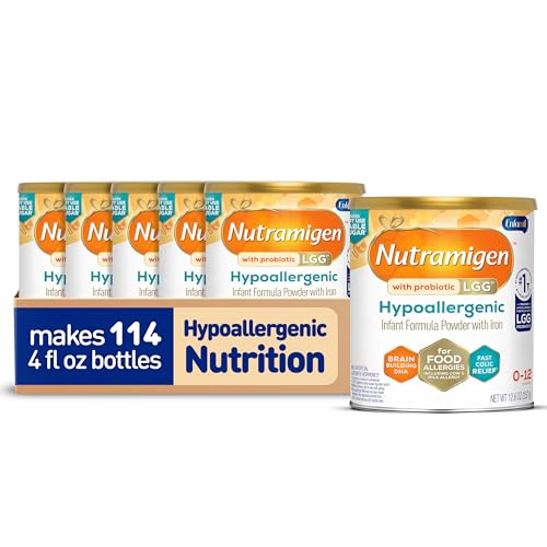 Enfamil Nutramigen Hypoallergenic Baby Formula with Iron, Lactose Free, Colic Relief from Cow's Milk Allergy Starts in 24 Hours, Brain Building DHA, Probiotic LGG for Immune Support, 12.6 Oz Can, Pack of 6