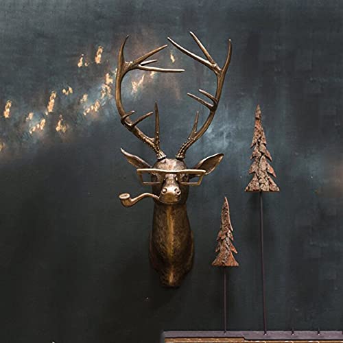 Yunweisi Hirschkopf Wanddekoration Frankie Stag Wanddekoration Antik Kupfer Hirschgeweih Wandskulptur Tierharz Anhänger Kunstharz Tierkopf Statue Wandbehang Herzstück Vintage Design Wandmontage