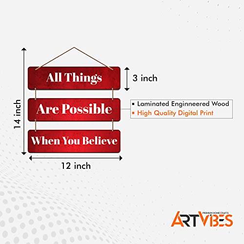 Image of Artvibes All Things Are Possible When You Believe Printed Wooden Wall Hanging | Quotes Decor Item | Motivational Wall Decor | Wall Poster | Gift Items | Office Wall Decoration Items (WH 5309N)