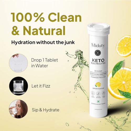 Image of Miduty Electrolyte Tablets - Sugar-Free - No Maltodextrin & Artificial Colors - Natural Lemon Flavor - Stevia - Instant Hydration & Energy - 20 Effervescent Tablets