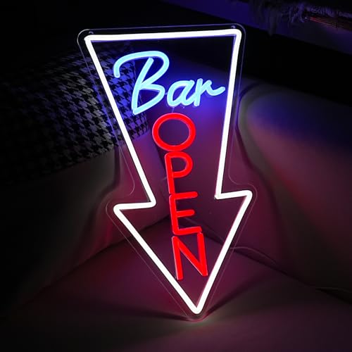 Image of Bar Open Neon Sign USB Powered Open Arrow Guide Neon Sign for Bar Decor Dimmable Switch Light Up Bar Sign for Club Beer Shop Neon Light (16.5 * 9.8 In)